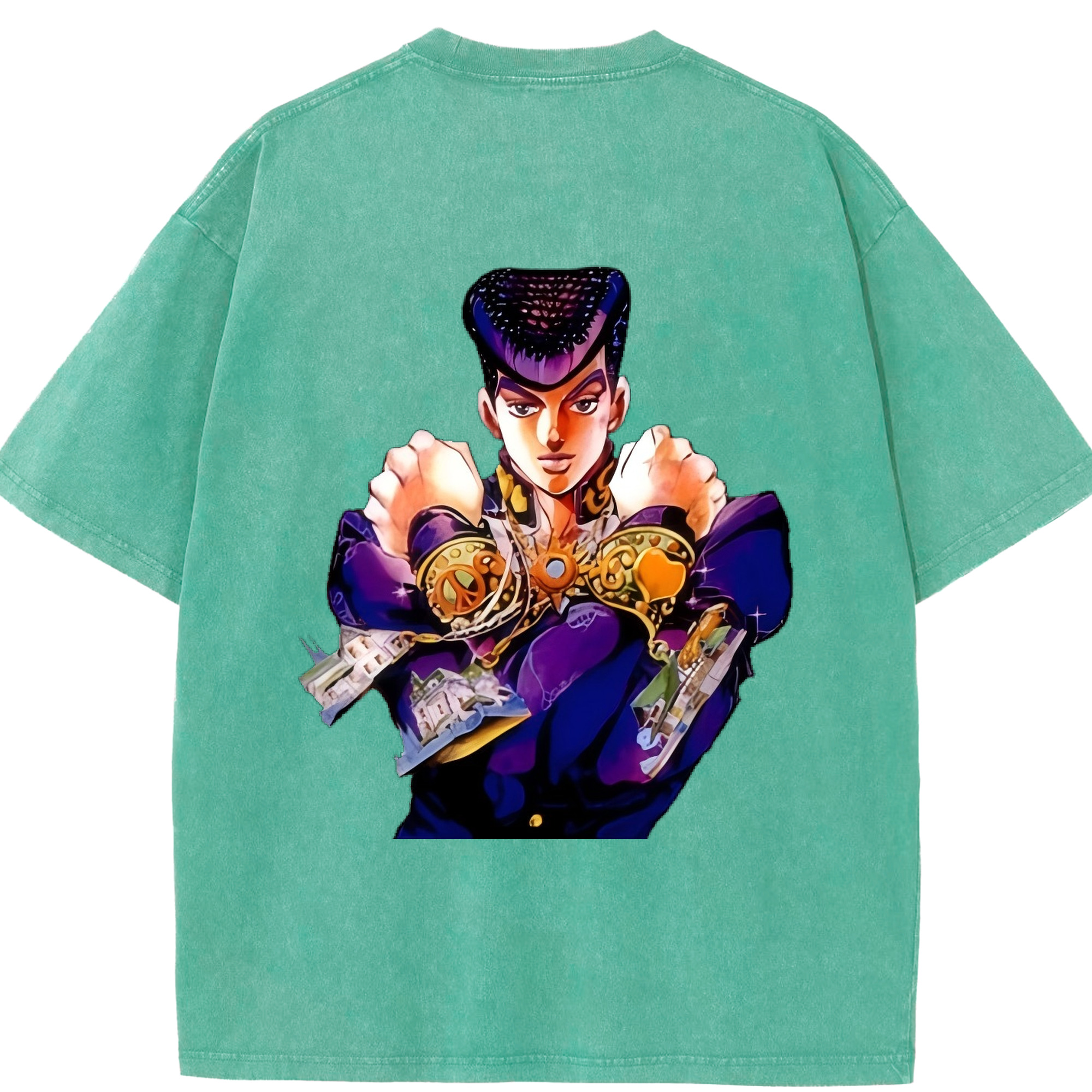 （画像用） ジョジョの奇妙な冒険 ひがしかた じょうすけ JoJo's Bizarre Adventure Higashikata Josuke 綿100% ヴィンテージ風 半袖Tシャツ（背面プリント）